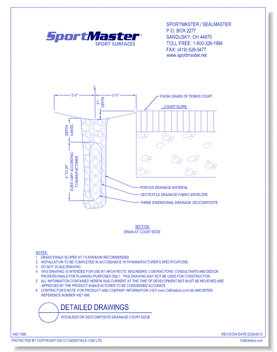 Rockless or Geocomposite Drainage Court Edge