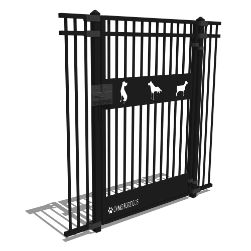 Gyms For Dogs - Doggie DVR Series Fence - Decorative Vertical Rail / Architectural Style Dog Park Fence - Doggie Entrance Gate with Self-Close Hinge and Latch