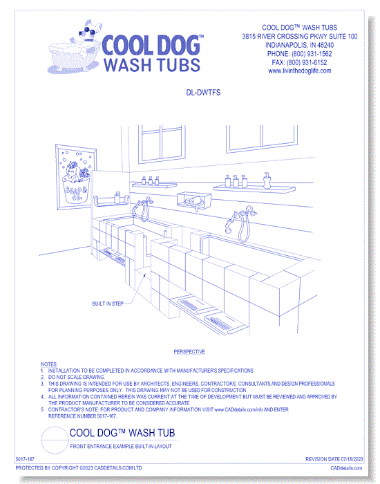 Cool Dog™ Wash Tub - Front Entrance Example Built-in Layout 