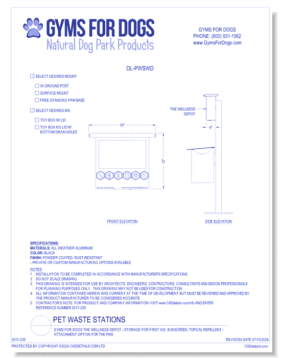 Gyms For Dogs The Wellness Depot - Storage for First Aid, Sunscreen, Topical Repellent - Attachment Option for the PWS