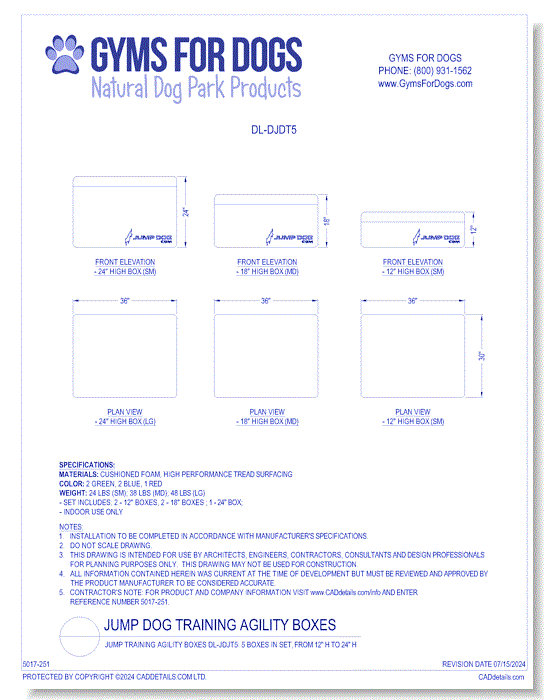 Jump Training Agility Boxes DL-JDJT5: Jump Training Agility Box Set, 5 Boxes in Set, from 12” H to 24” H