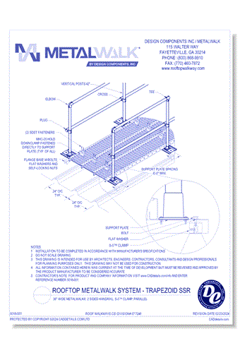 36" Wide Metalwalk®, 2 Sided Handrail, S-5™ Clamp, Parallel