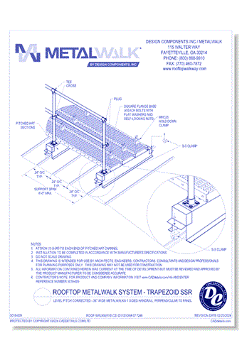 Level Pitch Corrected - 36" Wide Metalwalk® 1 Sided Handrail, Perpendicular To Panel