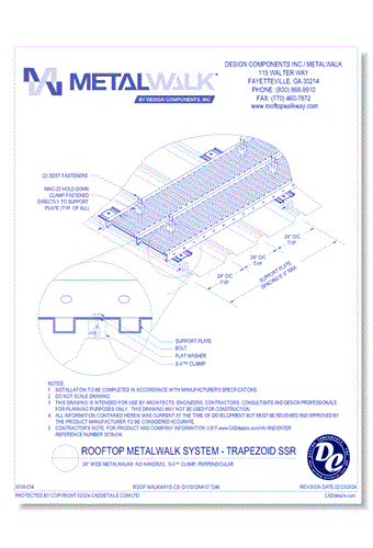 24" Wide Metalwalk®, No Handrail, S-5™ Clamp, Perpendicular