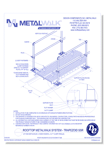24" Wide Metalwalk®, 2 Sided Handrail, S-5™ Clamp, Parallel