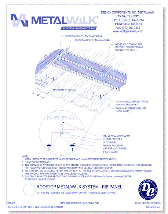 24” Wide Metalwalk®, No Handrail, FAB-LOK®, Perpendicular 