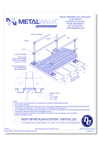 36" Wide Metalwalk®, 2 Sided Handrail, S-5™ Clamp, 16" - 18" Vertical SSR, Perpendicular
