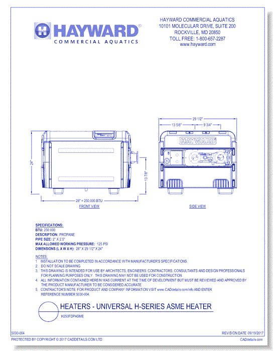 Universal H-Series ASME Heater: H250FDPASME