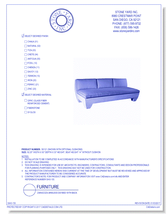 Zaragoza Armless Daybed With Back