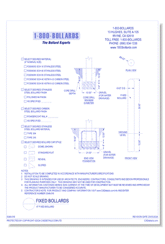 6" Fixed Bollard - Cutsheet Size A - R1