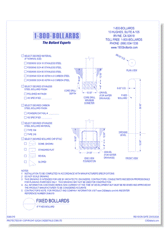 8" Fixed Bollard - Cutsheet Size A - R1