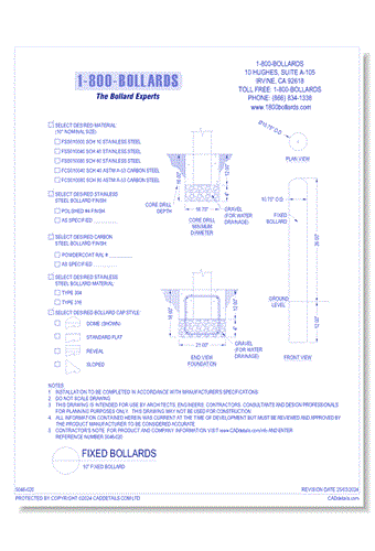 10" Fixed Bollard - Cutsheet Size A - R1