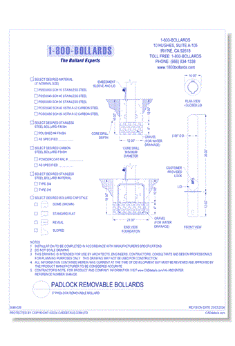 5" Padlock Removable Bollard - PL Cutsheet Size A Form