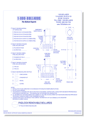 10" Padlock Removable Bollard - PL Cutsheet Size A Form