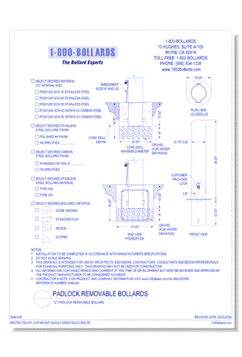12" Padlock Removable Bollard - PL Cutsheet Size A Form