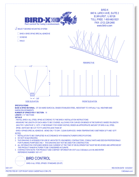Bird-X All Steel Spikes: Standard