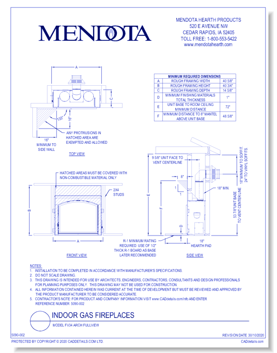 Gas Fireplaces: Model FV34 Arch FullView