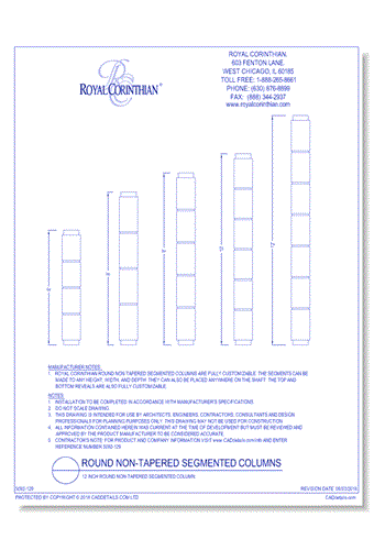 12 Inch Round Non-Tapered Segmented Fiberglass Column