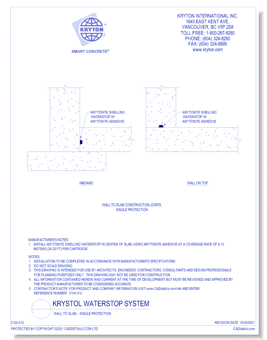 Wall to Slab – Single Protection