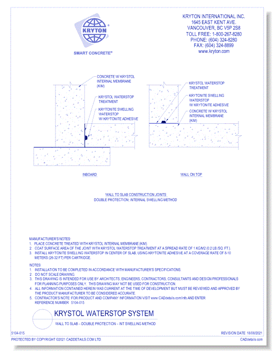 Wall to Slab – Double Protection – Int Swelling Method