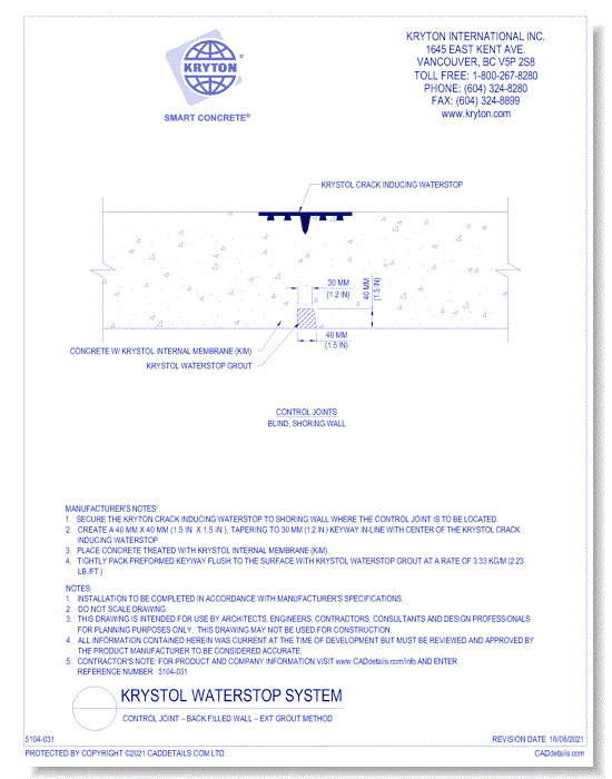 Control Joint – Blind Wall – Crack Inducing Waterstop