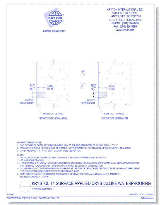 Krystol T1 Applied Waterproofing - Vertical Surfaces – Leak Repair