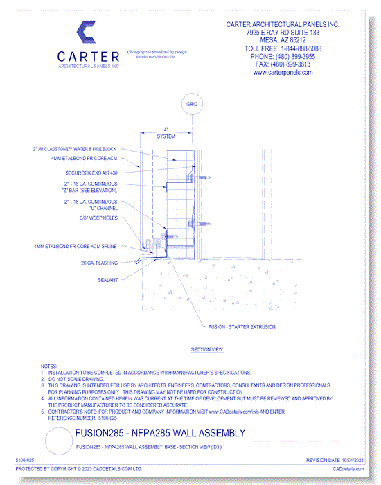 Fusion285 - NFPA285 Wall Assembly: Base - Section View ( D3 )