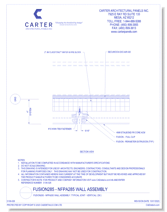 Fusion285 - NFPA285 Wall Assembly: Typical Joint - Vertical ( D6 )
