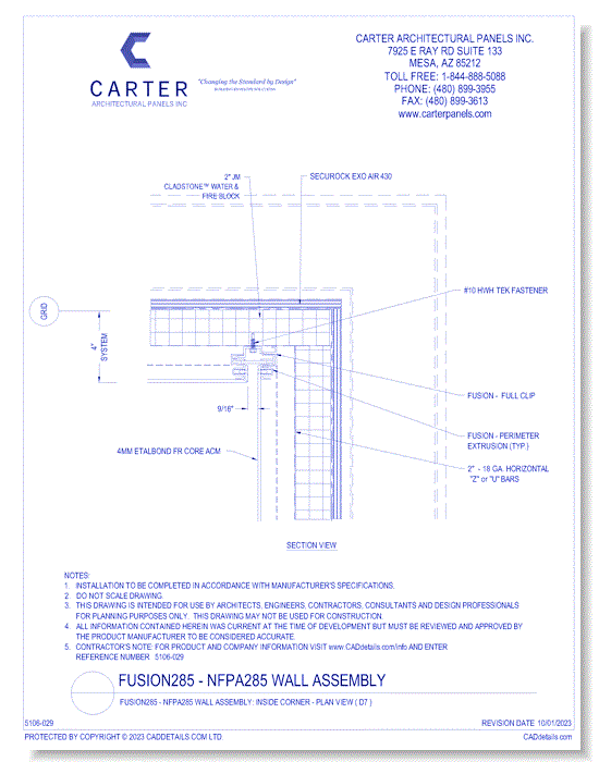 Fusion285 - NFPA285 Wall Assembly: Inside Corner - Plan View ( D7 )