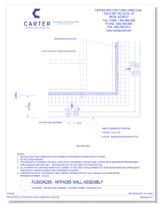 Fusion285 - NFPA285 Wall Assembly: Outside Corner - Plan View ( D8 )