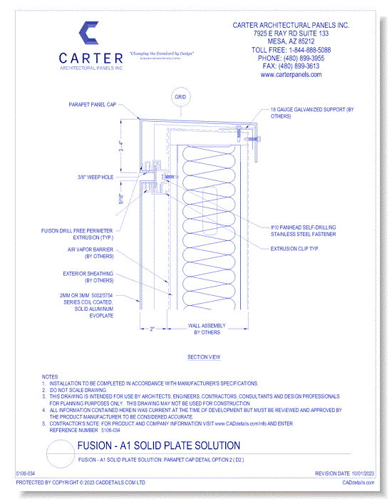 FUSION - A1 Solid Plate Solution: Parapet Cap Detail Option 2 ( D2 )