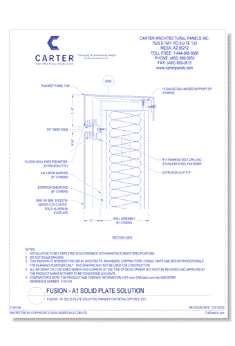 FUSION - A1 Solid Plate Solution: Parapet Cap Detail Option 2 ( D2 )