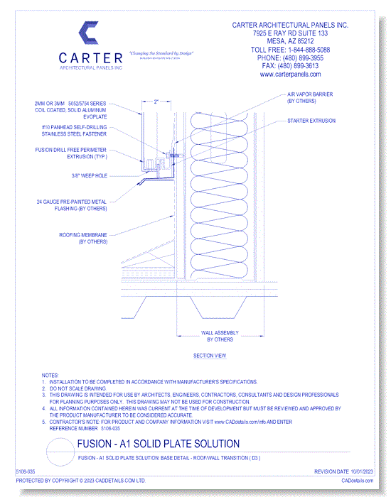 FUSION - A1 Solid Plate Solution: Base Detail - Roof/Wall Transition ( D3 )