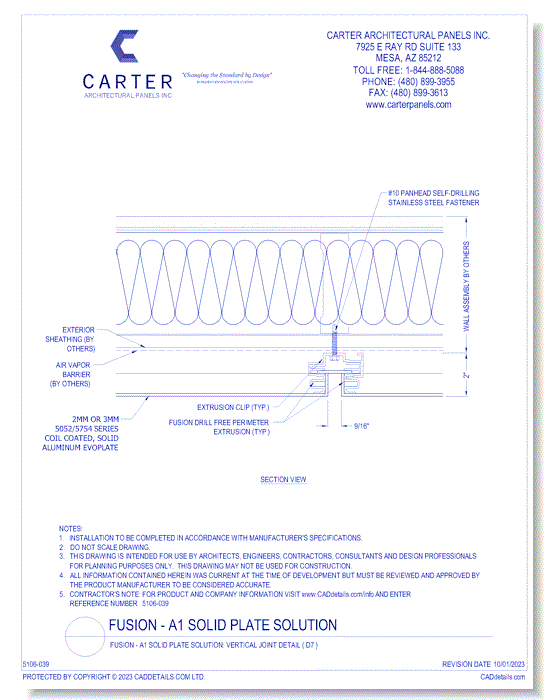 FUSION - A1 Solid Plate Solution: Vertical Joint Detail ( D7 )