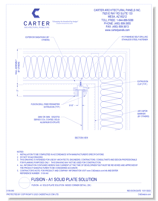 FUSION - A1 Solid Plate Solution: Inside Corner Detail ( D8 )