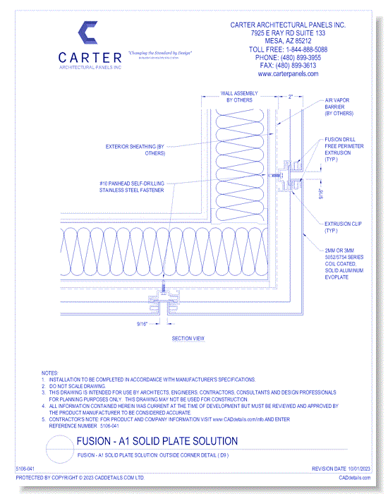 FUSION - A1 Solid Plate Solution: Outside Corner Detail ( D9 )