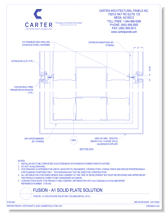 FUSION - A1 Solid Plate Solution: Column Detail ( D10 )