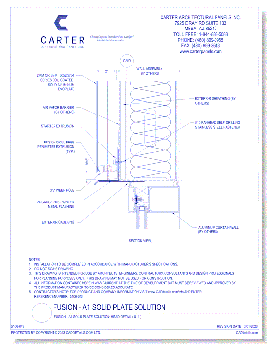 FUSION - A1 Solid Plate Solution: Head Detail ( D11 )