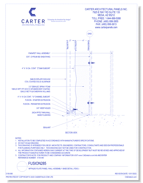 Fusion285 - NFPA285 Plate Panel Wall Assembly: Base Detail ( FD03 )