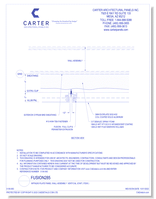 Fusion285 - NFPA285 Plate Panel Wall Assembly: Vertical Joint ( FD06 )