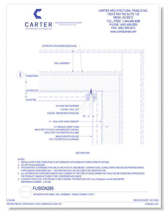 Fusion285 - NFPA285 Plate Panel Wall Assembly: Inside Corner ( FD07 )