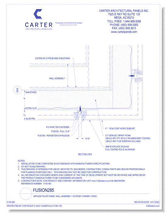 Fusion285 - NFPA285 Plate Panel Wall Assembly: Outside Corner ( FD08 )