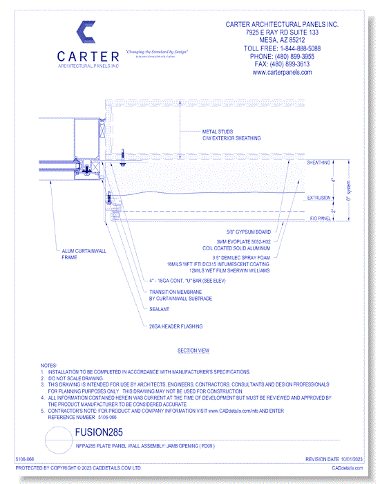 Fusion285 - NFPA285 Plate Panel Wall Assembly: Jamb Opening ( FD09 )