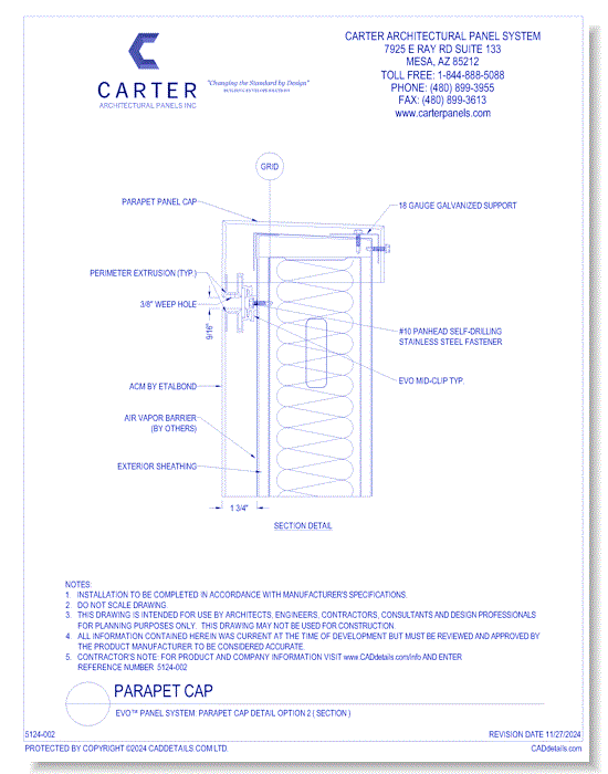 EVO™ PANEL SYSTEM: Parapet Cap Detail Option 2 ( Section )