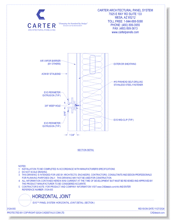 EVO™ PANEL SYSTEM: Horizontal Joint Detail ( Section )