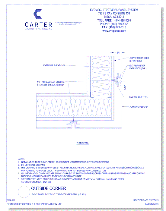 EVO™ PANEL SYSTEM: Outside Corner Detail ( Plan )
