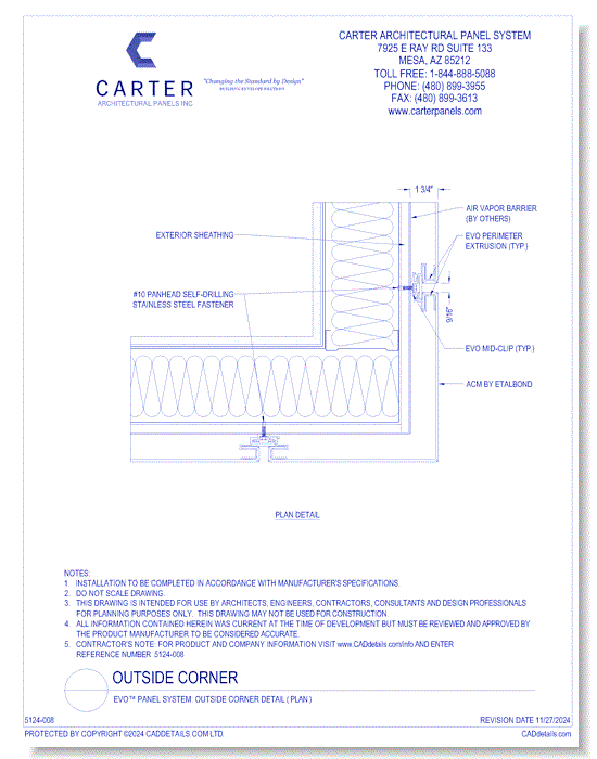 EVO™ PANEL SYSTEM: Outside Corner Detail ( Plan )