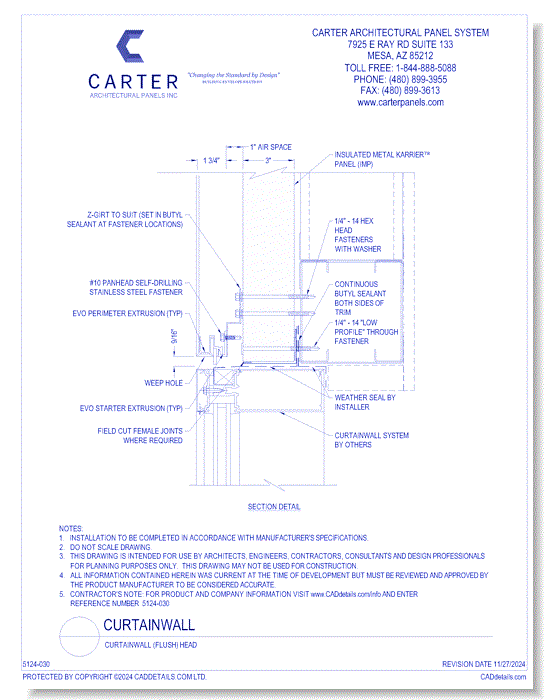 Insulated Panel System: Curtainwall (Flush) Head