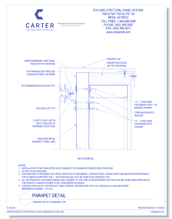 Insulated Panel System: Parapet Detail Overhang Cap