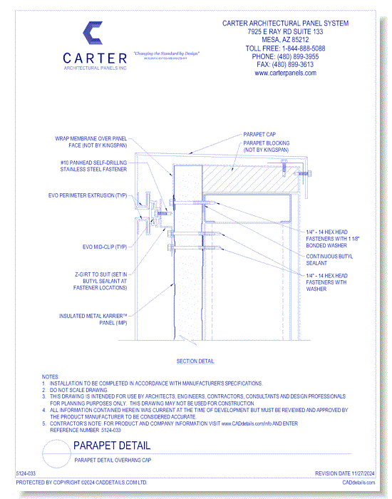 Insulated Panel System: Parapet Detail Overhang Cap